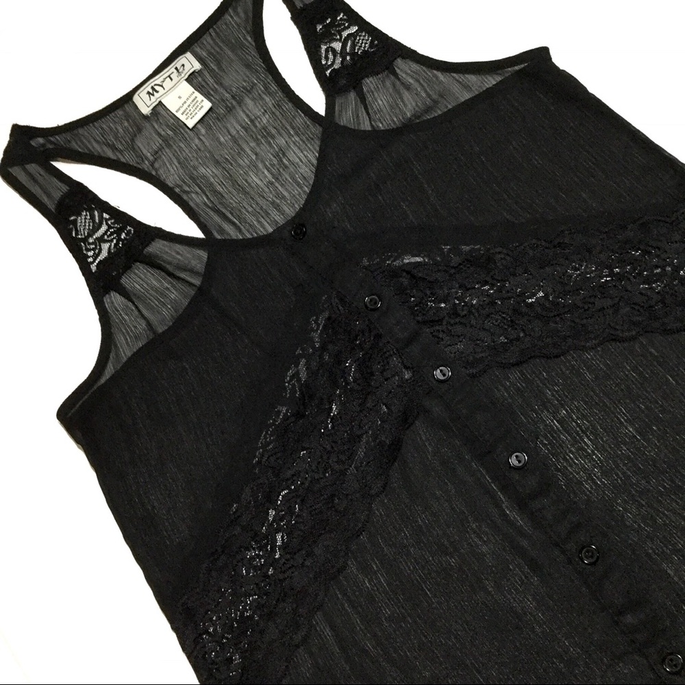 BLack lace button down tank top